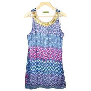 WHISPER Tribal Beaded Sleeveless Dress Size M